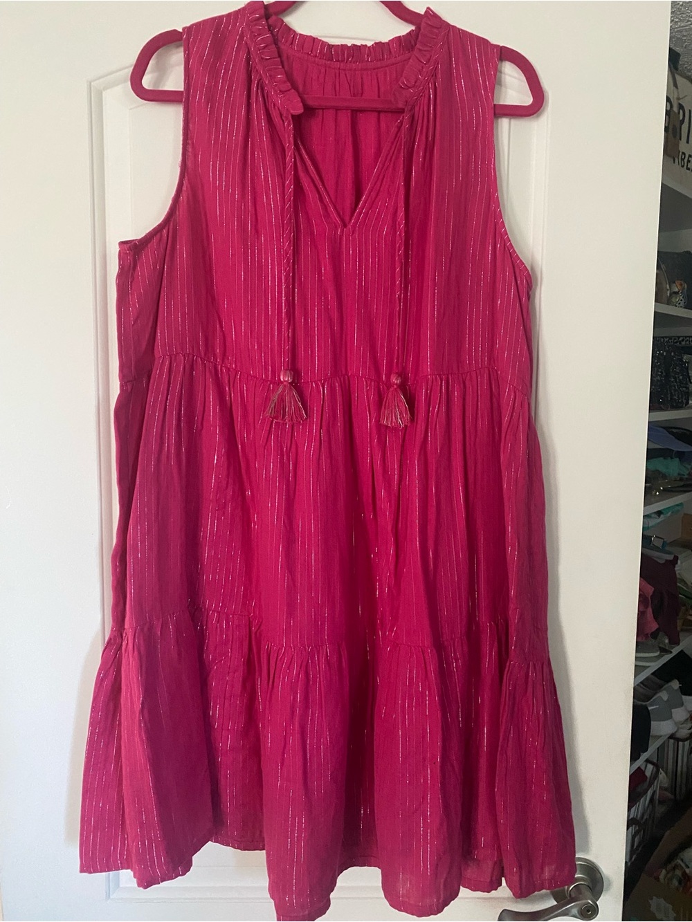 J.Crew Pink Metallic Sleeveless Tiered Dress - Sz L or XL 🩷 - Picture 6 of 7